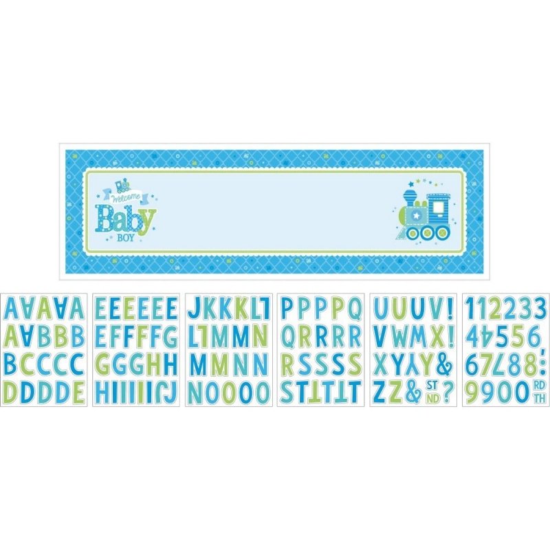 Banner bleu pentru petrecere personalizabil welcome baby boy  165.1 x 50.8cm, amscan 121460