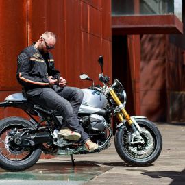 W-tec geaca moto barbati 2stripe negru/bej/orange