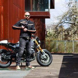 W-tec geaca moto barbati 2stripe negru/bej/orange