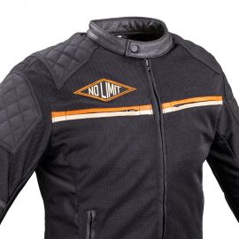 W-tec geaca moto barbati 2stripe negru/bej/orange