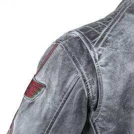 W-tec geaca moto piele barbati sheawen gri cerat
